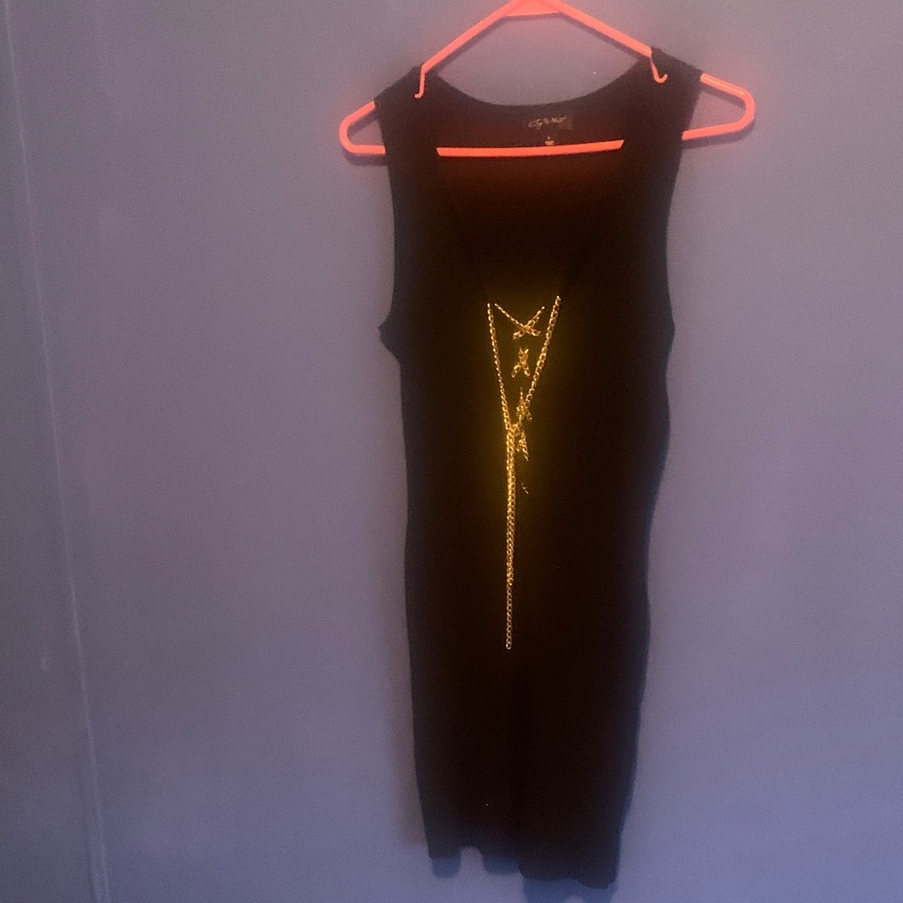 Say What? Black Sleeveless Bodycon Dress with Gold Chain Detail